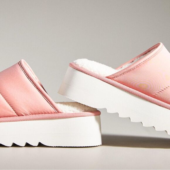 Anthropologie Maeve Puffy Platform Slippers Pink White Size Large 10 - 11 - Picture 2 of 11